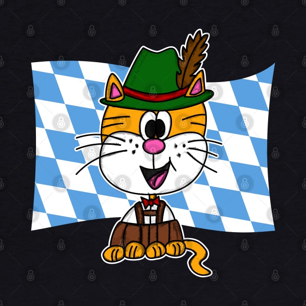 Bavarian Flag Cat Tyrolean Hat Lederhosen Germany Funny by doodlerob